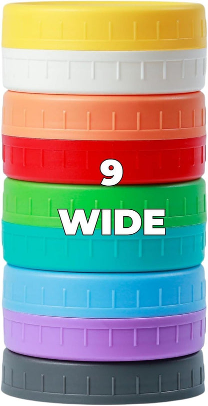 9 Wide Mouth Mason Jar Lids with Silicone Ring,Thickened Leak-Proof Lids Fit Ball,Kerr and More, 9 Color Plastic Lids, 86Mm Plastic Mason Jar Lids1
