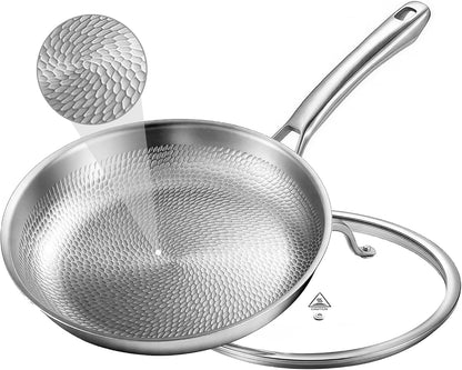 Titanium Pans for Cooking, 12" Uncoated Hammered Titanium Pro Frying Pan, PFAS Free Cookware, Frying Pan with Lid, Non Toxic Tri-Ply Skillet for Cooking, PFAS/PFOA/PTFE Free, Induction & Oven-Safe1