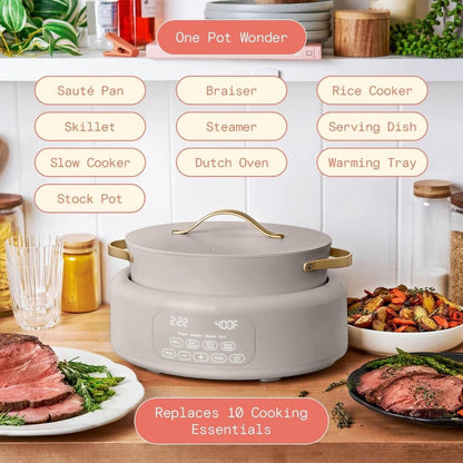 Wonderful 10-In-1 Electric Multi-Cooker 6 Qt Cast Aluminum Pot, 7 Preset Function,Oven & Dishwasher Safe to 400°F Sauté Slow Cook Steam Touch Display (Porcini Taupe)9
