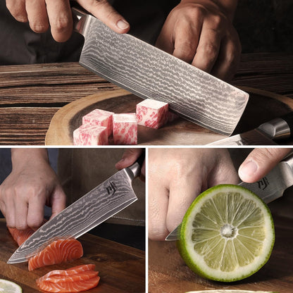 3-Piece VG-10 Damascus Kitchen Knife Set with Double-Sided Sharpening Stone – Nakiri, Chef & Paring Knives, 67-Layer Tsunami Wave Pattern, Black Pakka Wood Handles, 60±2 HRC (3-Piece-Set)5