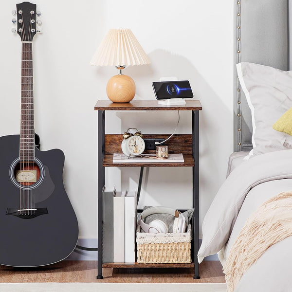 Record Player Stand with Charging Station, Vinyl Record Storage | Turntable Stand with Type-C, Vinyl Record Player Table Holds 100 Albums, 3 Tier End Table Living Room, Rustic Brown8