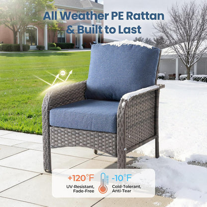 4 Piece Wicker Patio Furniture Set High Back, Denim Blue8