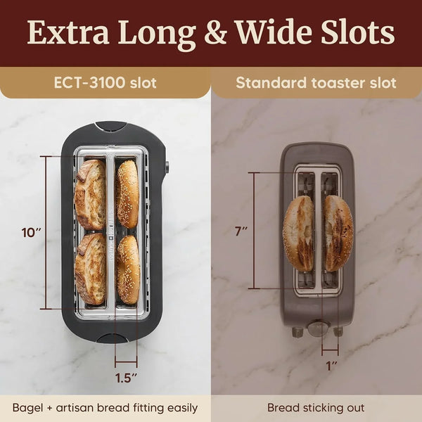 ECT-3100 4-Slice Long Slot Toaster, Stainless Steel | Extra-Wide Slots Fit Bagels, Sourdough & Texas Toast, 6 Browning Settings, Reheat, Defrost & Cancel, Built-In Warming Rack5