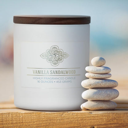 Vanilla Sandalwood Scented Candle, 16 Oz Wellness Relaxing Aromatherapy Candle, 2 Wick White Jar Soy Blend Wax, Candles for Home, 60H Burn - Made in the USA4