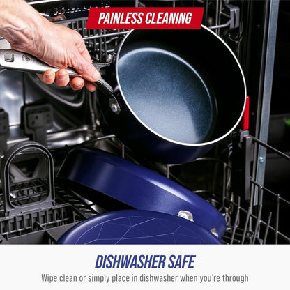 2QT Diamond Infused Ceramic Nonstick Sauce Pan with Lid, Blue | Pfas-Free Ceramic Nonstick Chef Pot, Dishwasher & Oven Safe, Durable Metal Utensil Safe, Soups, Glass Lid8
