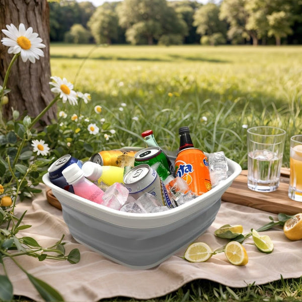 9.45L (2.5 Gallon) Collapsible Tub - Foldable Dish Tub - Portable Washing Basin - Space Saving Plastic Washtub (Grey, M)5