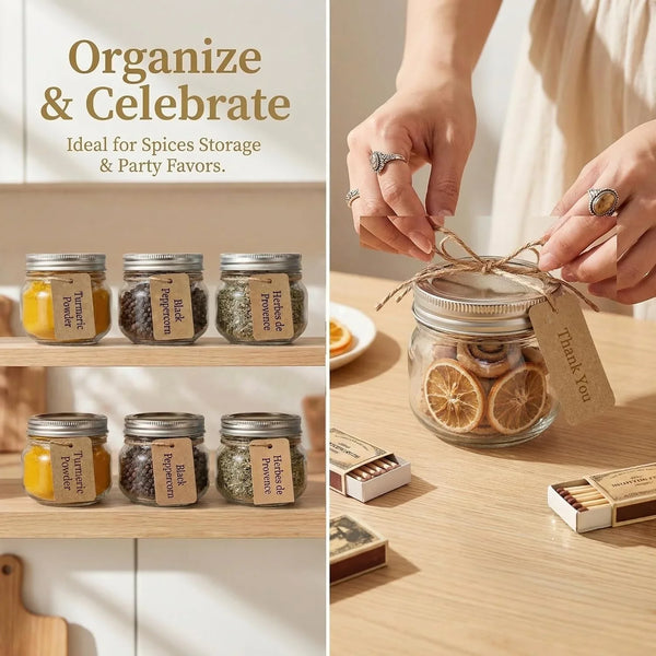8 Oz Mason Jars with Airtight Silver Lids - 4 Pack Small Glass Jars - Thickened Wide Mouth Canning Jars for Spell Jars, Candle Making, Premium Spices & Bathroom Vanity Decor3