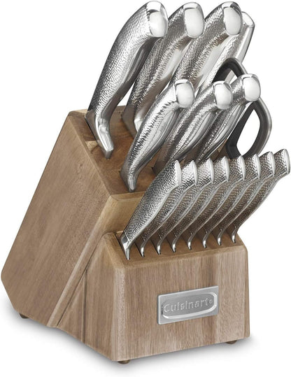Classic High-Carbon Hammered Stainless Steel Forged Knife Set with Sheath Blade Gaurds (17-Piece Set)1