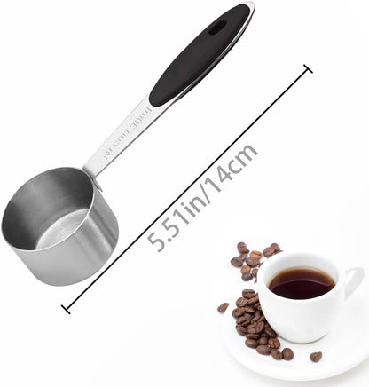 2 PCS 1/8 Cup Stainless Steel Measuring Scoops Coffee Measuring Scoop 30ML Small Coffee Scoop Measuring Cup with Black Silicone Handle Large Capacity and Comfortable Hand Feeling Tablespoon2