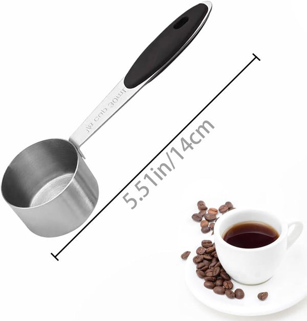 2 PCS 1/8 Cup Stainless Steel Measuring Scoops Coffee Measuring Scoop 30ML Small Coffee Scoop Measuring Cup with Black Silicone Handle Large Capacity and Comfortable Hand Feeling Tablespoon2
