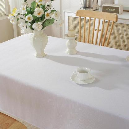 Linen Textured Tablecloth Rectangle Waterproof Spillproof Fabric Table Cloth, Decorative Wrinkle Free Wipeable Polyester Table Cover for Dining Party Wedding, 39 X 55 Inch, White4