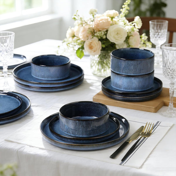 12PCS Ceramic Dinnerware Set for 4, Stoneware Plates and Bowls Sets3