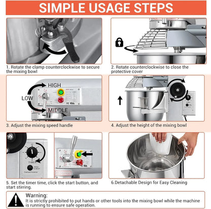 15Qt Commercial Mixer, Commercial Food Mixer 3 Adjustable Speeds with Timing Function, Heavy Duty Stand Mixer with Stainless Steel Bowl for Bakery Pizzeria Bread Dough (Upgraded)8