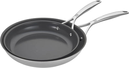 Energy plus 2-Pc Stainless Steel Ceramic Nonstick 10-In & 12-In Fry Pan Set | Non-Toxic, Food-Safe, Ceramic Nonstick Coating for Quick Release. Induction Cookware Compatible for All Cooktops.1