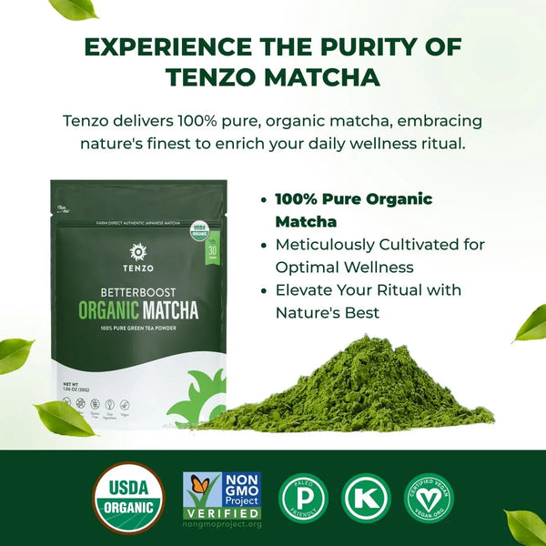 Tenzo Matcha Green Tea Powder - USDA Organic Premium Grade - Authentic Japanese Matcha Tea - Latte Powder - Betterboost (1.06 Ounce)3