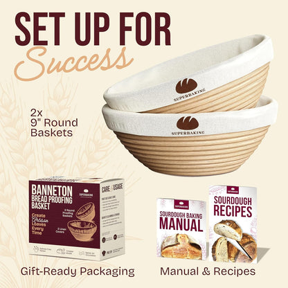 Sourdough Banneton Bread Proofing Basket, 9" Round, Set of 2 | Splinter-Free, Non-Stick Liner, Sourdough Starter Kit, Sourdough Bread Baking Supplies & Tools, Gift Set7