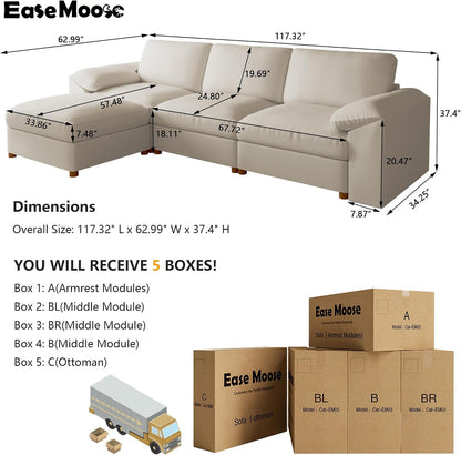 Leather Sectional Couch, L Shaped Modular Sectional Sofa, Beige2