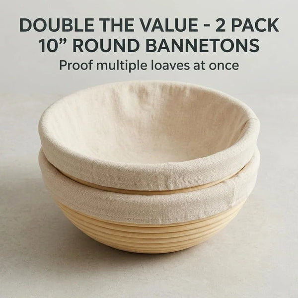 Premium Banneton Bread Proofing Basket Set - 2 Pack 10 Inch round Brotform with Liners, Sourdough Bread Baking Basket2