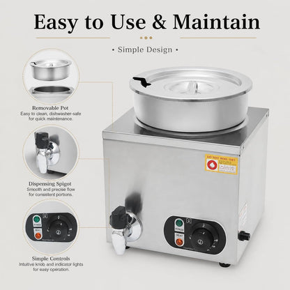7.4Qt Nacho Cheese Dispenser with 86-185℉ Adjustable Electric Soup Warmer | Includes 2 Spoons | 300W Even Heating | Sealed Lid W/ Handle | Non-Slip | Dry-Burn Protection | Large Capacity | No Assembly5