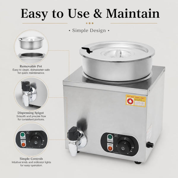 7.4Qt Nacho Cheese Dispenser with 86-185℉ Adjustable Electric Soup Warmer | Includes 2 Spoons | 300W Even Heating | Sealed Lid W/ Handle | Non-Slip | Dry-Burn Protection | Large Capacity | No Assembly5