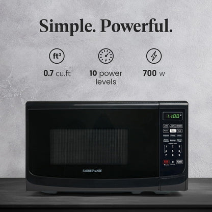 0.7 Cu. Ft. Countertop Microwave Oven – 700 Watts Power, Auto Cook Settings, Defrost, Easy Clean and Child Safety Lock - Black2