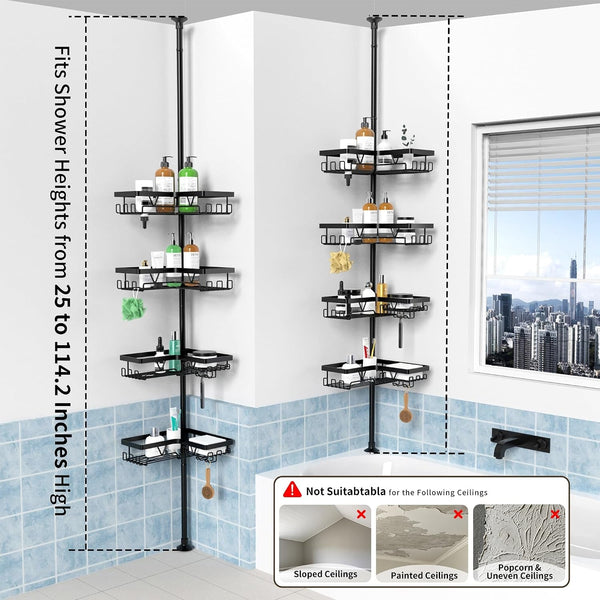 Corner Shower Caddy Tension Pole, Large Capacity Bathroom Organizer6