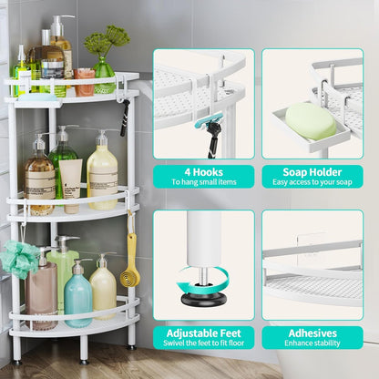 Standing Corner Shower Caddy - 3 Tier Large Capacity, White2