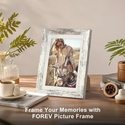 5X7 Picture Frames with 4X6 Mat Set of 2, Distressed White2