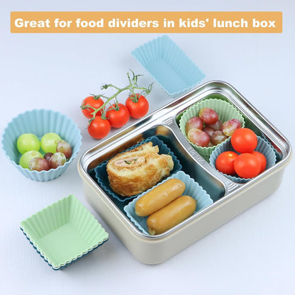 24Pack Silicone Muffin Cups, Reusable Cupcake Liners Molds for Baking, 3 Shapes Lunch Box Bento Dividers-Round, Square, and Rectangular (Neutral Colors, Regular Size)5