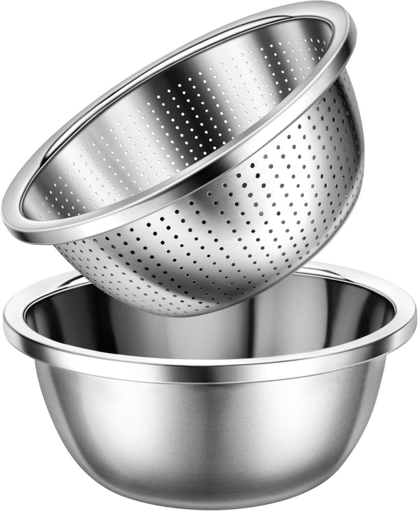 Colander Stainless Steel 3-Quart with Bowls,Strainer for Kitchen(2Pc)1