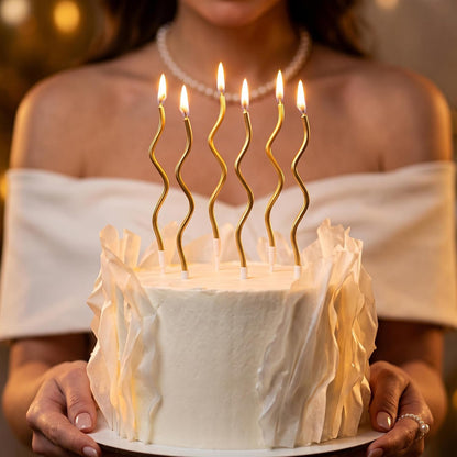 12-Count Gold Spiral Long Thin Metallic Birthday Candles, Cake Candles, Birthday Parties, Wedding Decorations, Party Candles.3