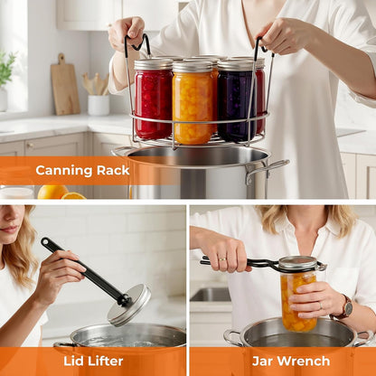 Canning Supplies Starter Kit, Tools Set with Stainless Steel Rack | True 304 Stainless Steel, Rustproof, Food Grade, Heat-Resistant Handle, No Stick, Easy to Clean, Dishwasher Safe5