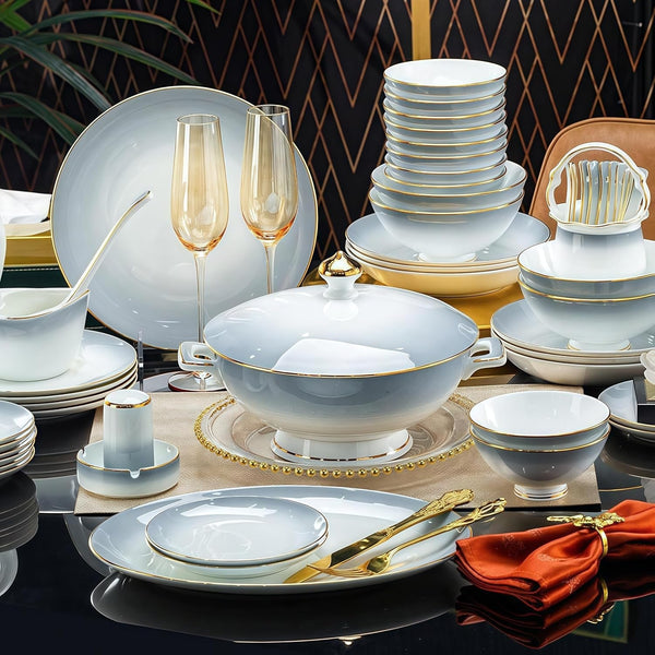 60 Pcs Porcelain Bone China Dinnerware Set, Fine China Dinnerware Sets1