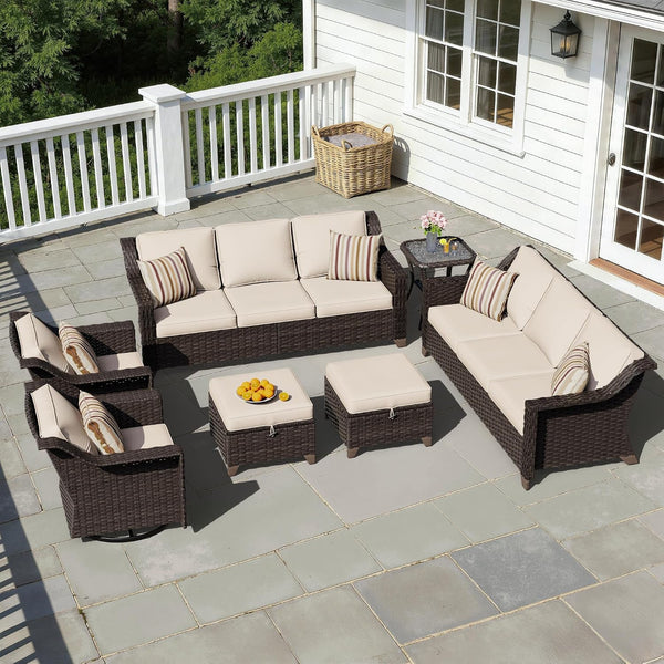 7 Piece Patio Furniture Set, Wicker Outdoor Conversation Set | Patio Chair Set with Olefin Removable Cushion, All-Weather Outdoor Couch with Deep Seat for Porch, Deck and Backyard, Beige1