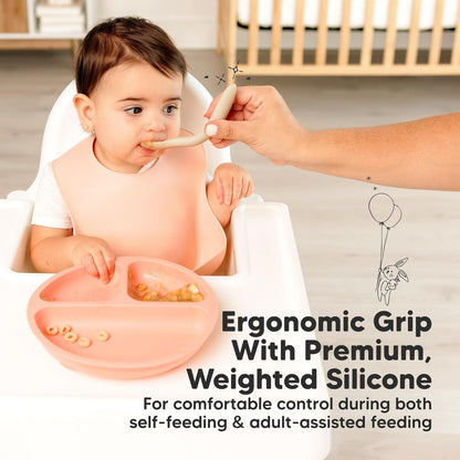 Silicone Baby Spoons Self Feeding 6-12 Months, 3-Pack (Slate) | Large Scoop, Baby Led Weaning Utensils, First Food Training Spoon, Toddler, Kids Eating Essential, Dishwasher-Safe, Bpa-Free5
