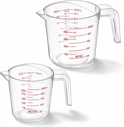 2 Pack Measuring Cups Set, Plastic Liquid Measuring Cups: 250Ml (1 Cup, 8 Oz) & 500Ml (2 Cup, 16 Oz) Clear Kitchen Tools for Baking Cooking Mixing Measure1