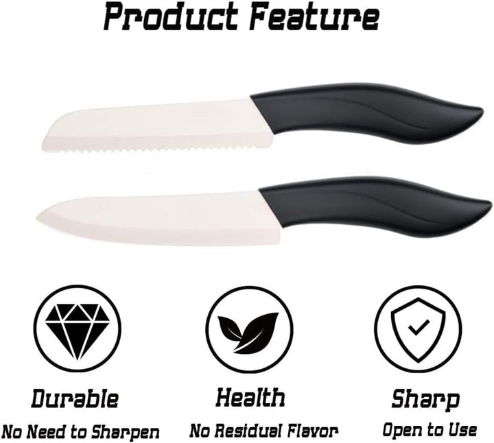 Ceramic Knife Set Black 6 Piece Kitchen Knife Set with Sheath Covers and Peeler Set - Kitchen Chef Chef'S Paring Bread Set+2