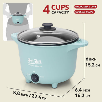 Small Rice Cooker 2-Cup Uncooked/ 4-Cup Cooked, Mini Hot Pot Electric, Mini Electric Pot, Ceramic Rice Cooker, Small Rice Steamer, Noodle & Oatmeal Cooker, Dual Modes, Single Serve, Aqua8