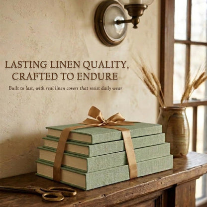 Decorative Books for Home Decor-Set of 4 Real Linen Decorative Books, Stacked Books with Wood Bead Garland, Jute Twine & Satin Ribbon, Neutral Modern Farmhouse & Boho Shelf Decor (Sage)7