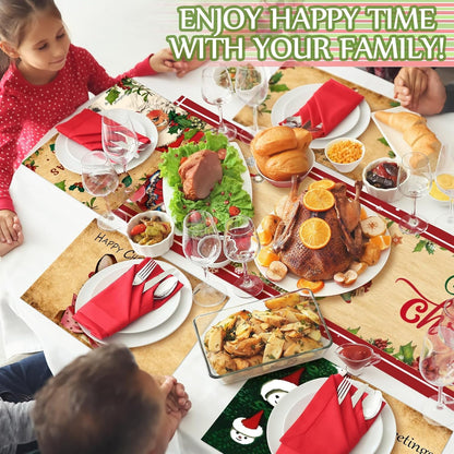 7 Pcs Christmas Table Runner Placemats Set, 72 X 13 Inch Linen5