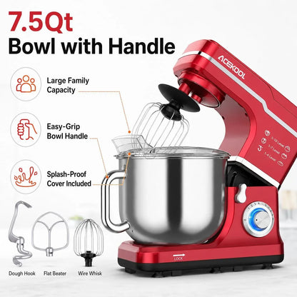 7.5QT Stand Mixer, 10-Speed Tilt-Head Electric Mixer with 660W Motor, Stainless Steel Bowl with Handle, Dough Hook, Whisk, Beater & Splash Guard – Quiet Kitchen Mixer for Baking & Dough4