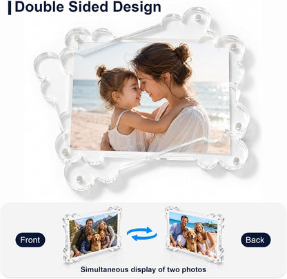 Acrylic Picture Frame, 4X6 Magnetic Picture Frames Double Sided,10+10Mm Thick Block, Clear Photo Scalloped Frames Freestanding,Frameless Freestanding Picture Frames Gift for Desktop Display4