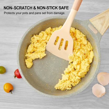 Kitchen Utensils Set - 34 PCS Non-Stick Silicone Cooking Utensils Set Spatula Set with Holder, Wooden Handle Spoon,Brush,Whisk Kitchen Gadgets Tools Set for Nonstick Cookware (Khaki-34P)3