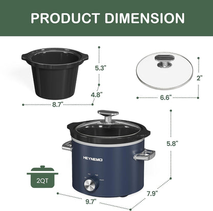 2 QT Small Slow Cooker, 3 Adjustable Temp, Upgraded Ceramic Pot, Easy Clean-Up, Nutrient Loss Reduction, Sauces, Stews & Dips, Stainless Steel, Blue6