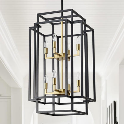 32" H Black & Gold Foyer Chandeliers High Ceiling Hanging Light Fixture1
