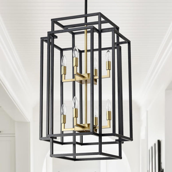 32" H Black & Gold Foyer Chandeliers High Ceiling Hanging Light Fixture1
