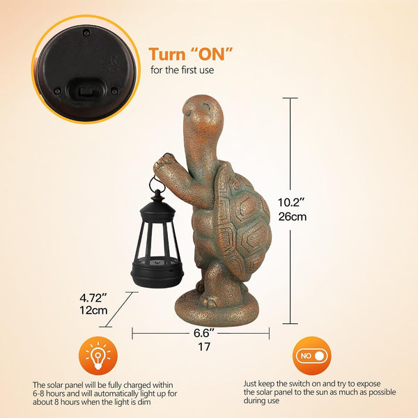 Turtle Solar Outdoor Garden Statue, Resin Statue with Solar Light Lantern2