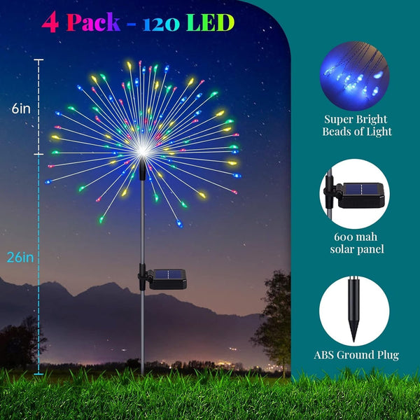Solar Garden Lights - 4 Pack 120 LED Starburst Lights, Outdoor Waterproof, 18 Hrs Working Time, Decor for Courtyard, Garden, Christmas Party (Warm White) (Colorful)5