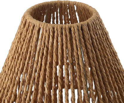 Boho Table Lamps for Bedroom & Living Room - Small Natural Woven Basket Lanterns with Paper String Shades4