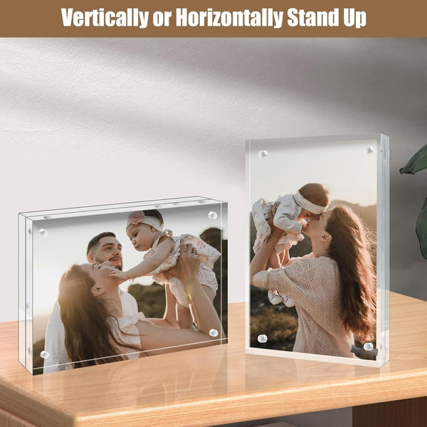 4X6 Acrylic Frames 6 Pack, 20Mm Thicker Frameless Clear Picture Frames, Double Sided Magnetic Picture Frames, Free Standing Desktop Display3